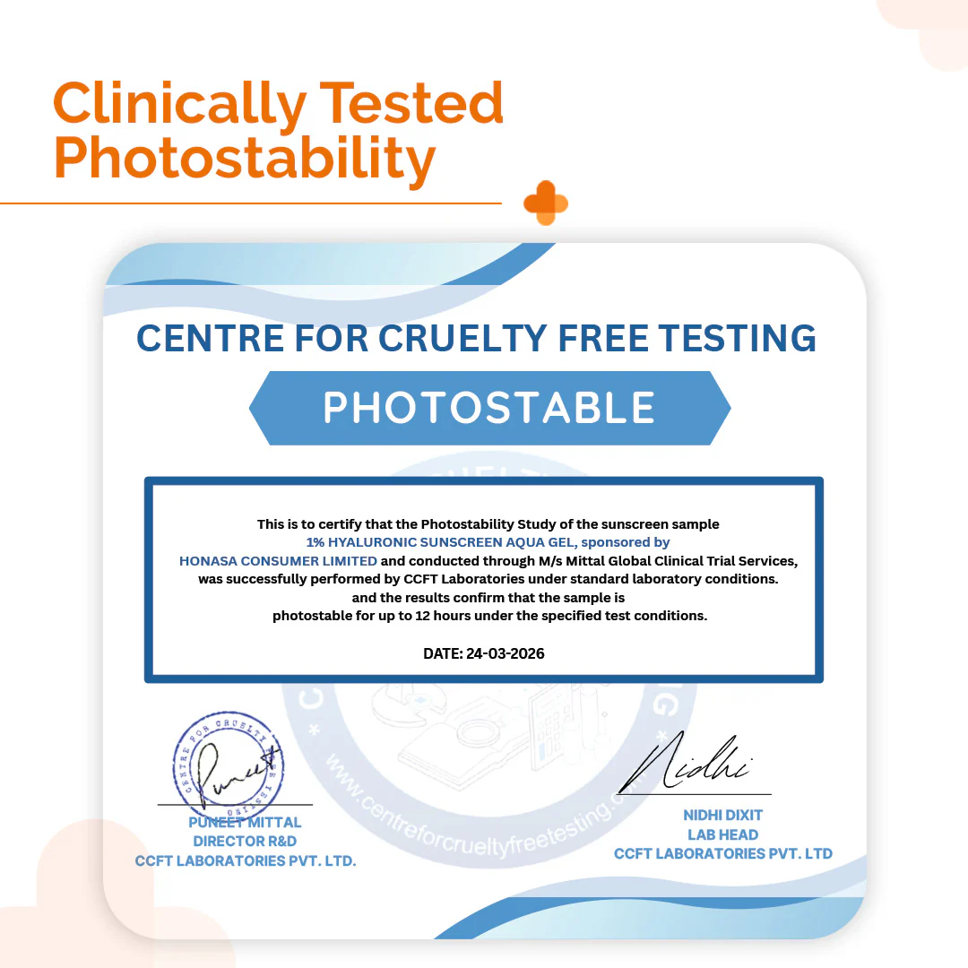 1% Hyaluronic Sunscreen Aqua Gel In Vivo Tested (ISO 24444:2019 Certified, CTRI/2025/02/080287) with SPF 50 & PA++++ - 50g - Image 3